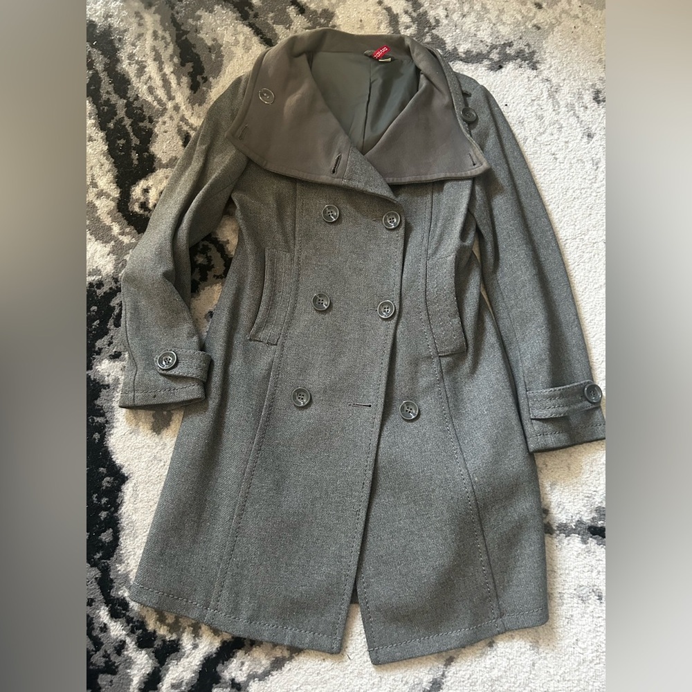 H&M Gray Double-Breasted Wool-Blend Pea Coat